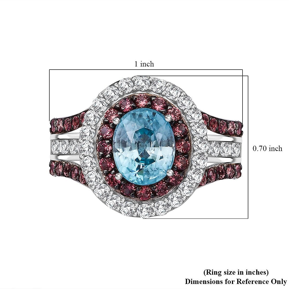 AWESOME!! 4.80ctw Blue, White and Brown Zircon Ring Rhodium Plated Size 8