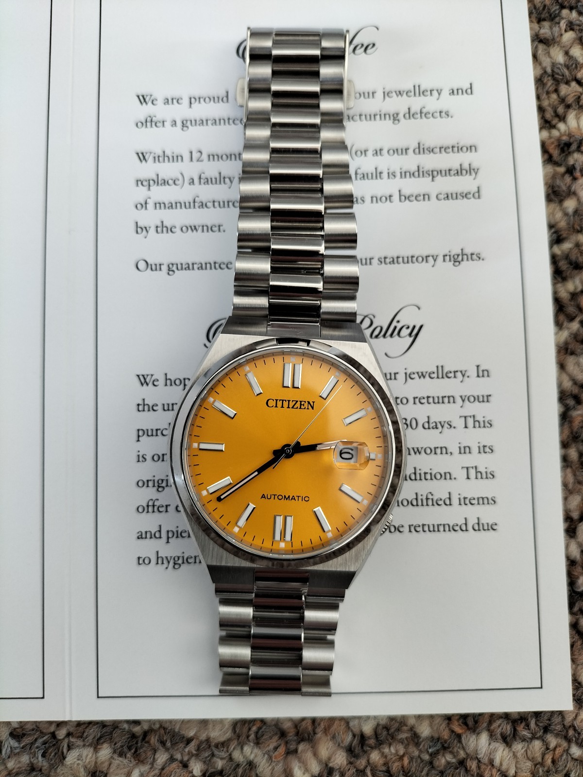 The Citizen Tsuyosa Automatic Yellow Dial Worn twice With Receipt basically NEW