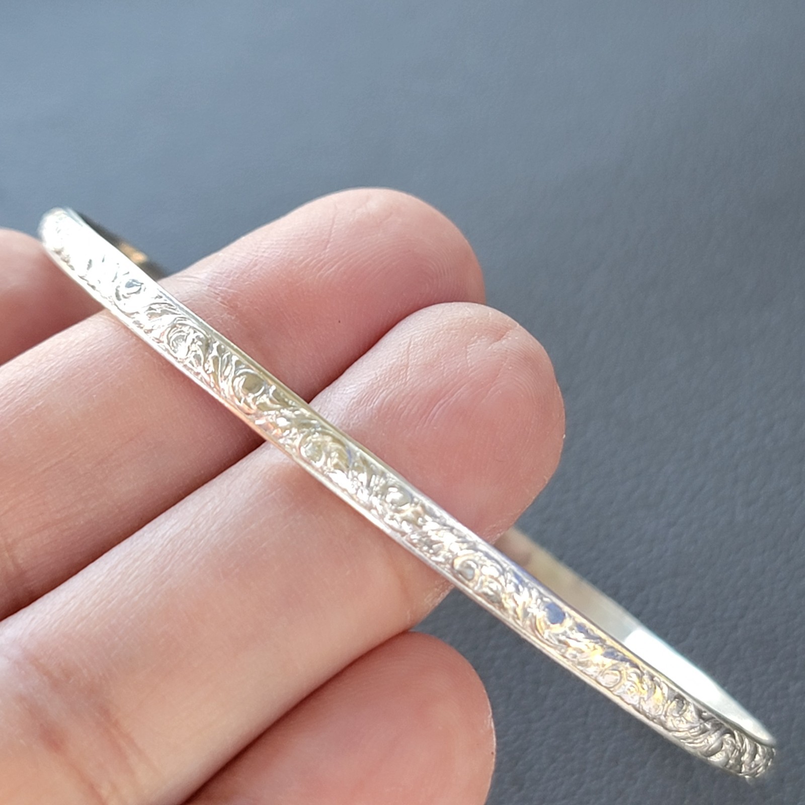 Vintage Sterling Silver 925 FANCY Bangle Bracelet Size 8.25″ 3.5mm