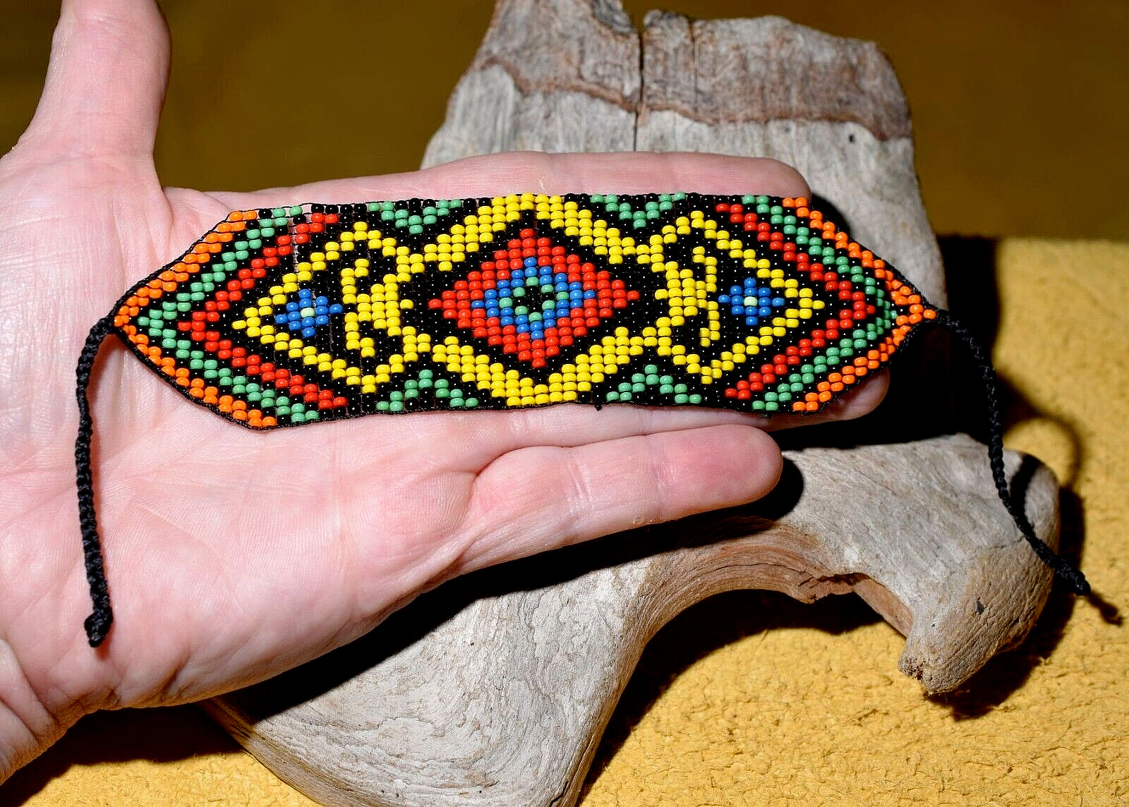 South American Glass Seed Bead Loom Work Ceremony Bracelet, Colombian Beadwork