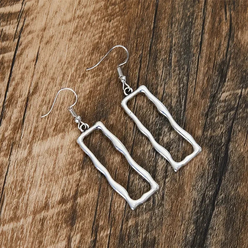 Elegant 925 Sterling Silver Fashion Charms Rectangle Dangle Drop Hook Earrings