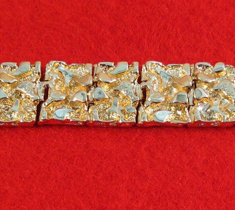 MENS 14 KT GOLD PLATED 7,8,or9 INCH HEAVY NUGGET BRACELET 5/8THS INCH WIDE -200