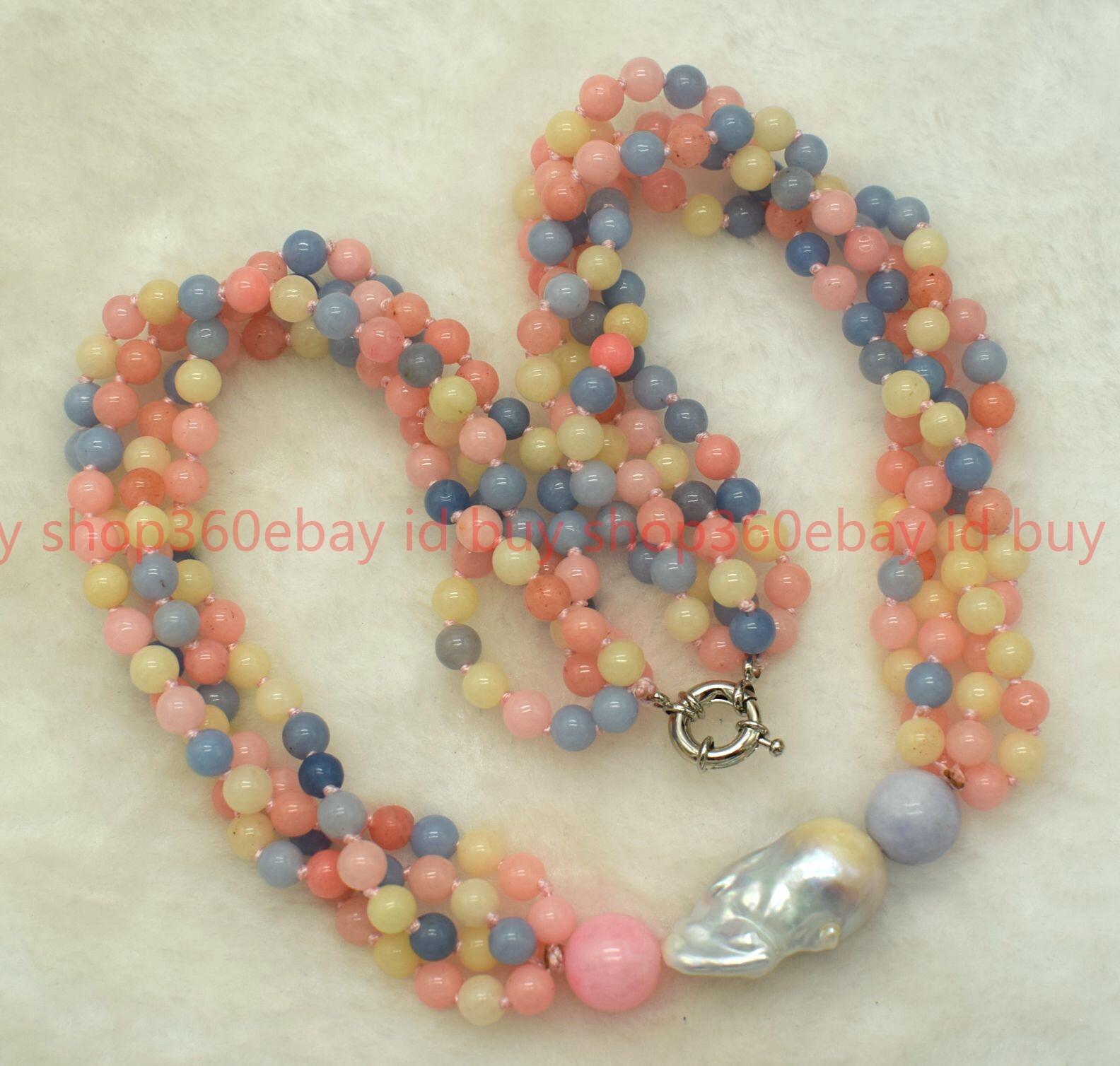 4Row Natural 6mm Multicolor Morganite Round Gems White Baroque Pearl Necklace18″