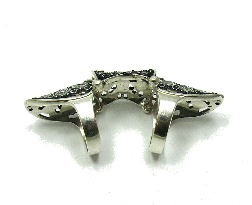 Long Extravagant Sterling Silver Triple Ring Stamped Solid 925 Handmade