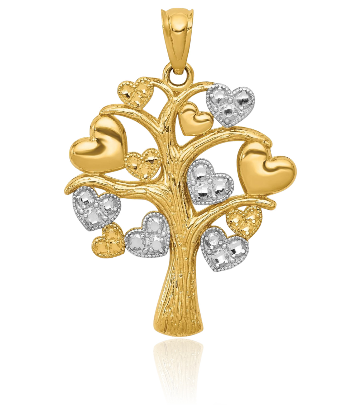 14K Solid Two Tone Gold Large Tree of Life Heart Pendant Necklace 27.16mm