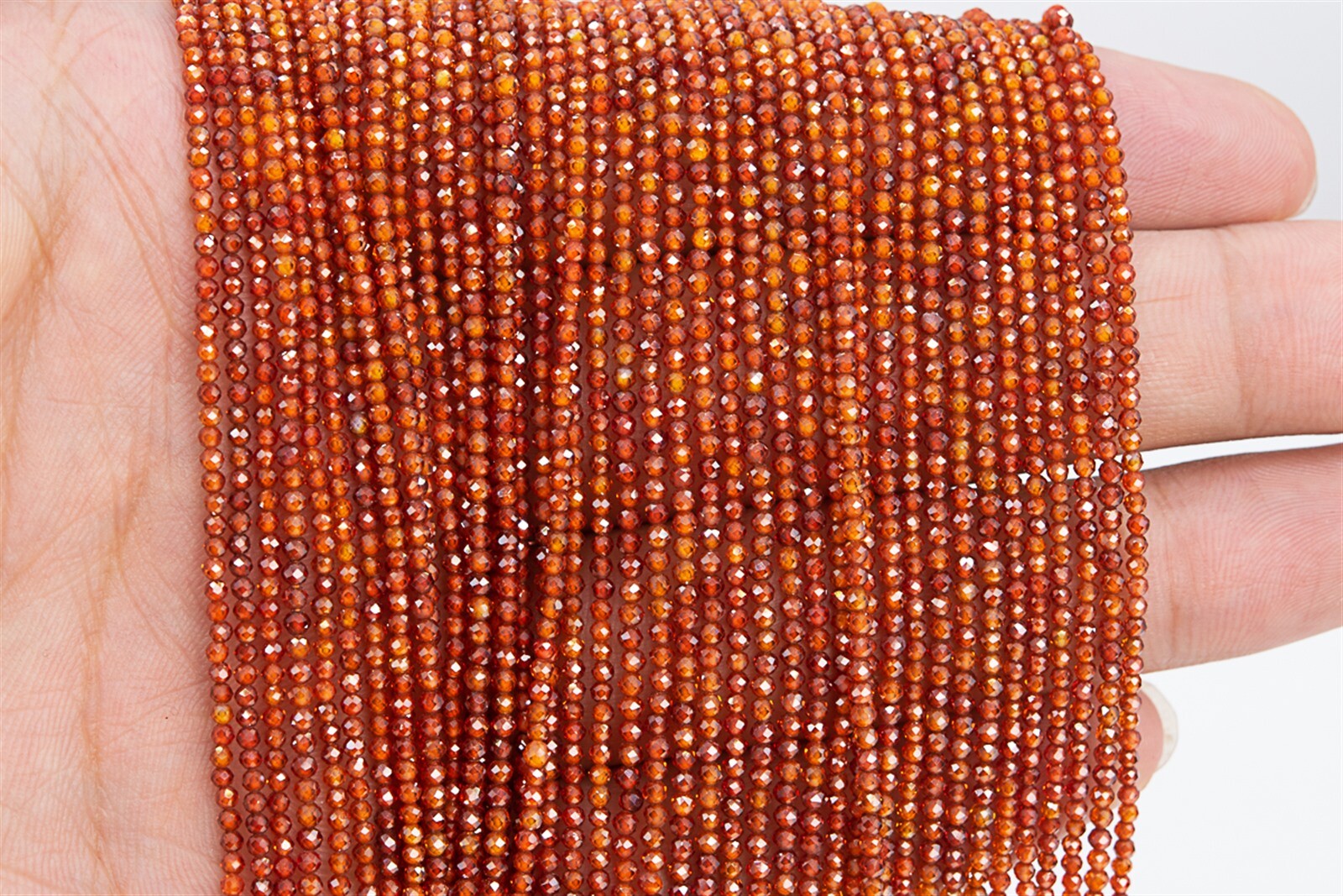 2MM Orange Brown Cubic Zirconia Beads Faceted Round Loose Beads 14.5″