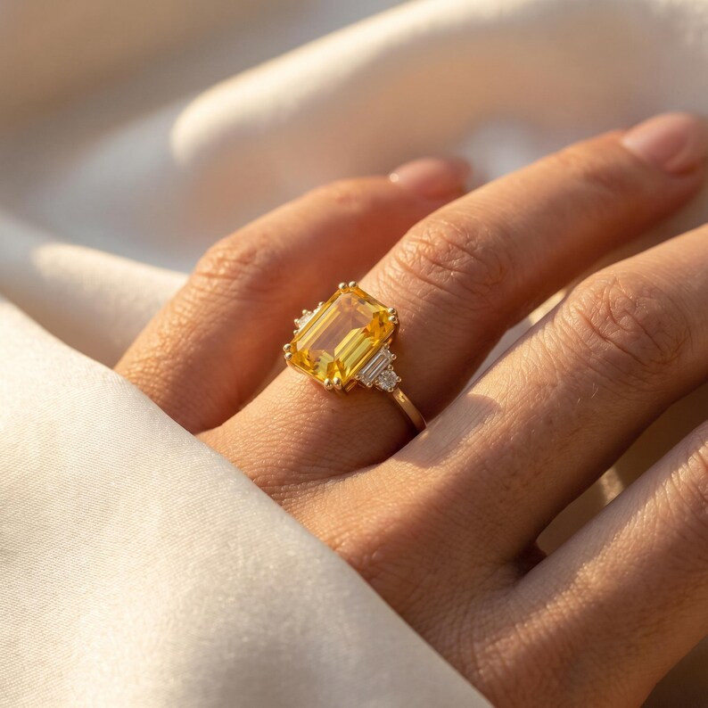 Lab Created Citrine Ring, Base Metal: Brass Finish: Gold Plated, Gift For Her