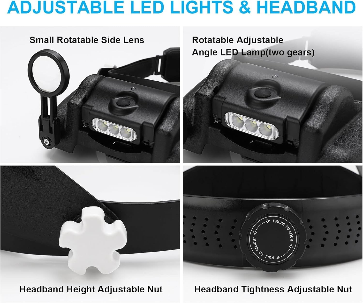 Headband Magnifying Glass with Light, Rechargeable Head Magnifying Glasses 1X…
