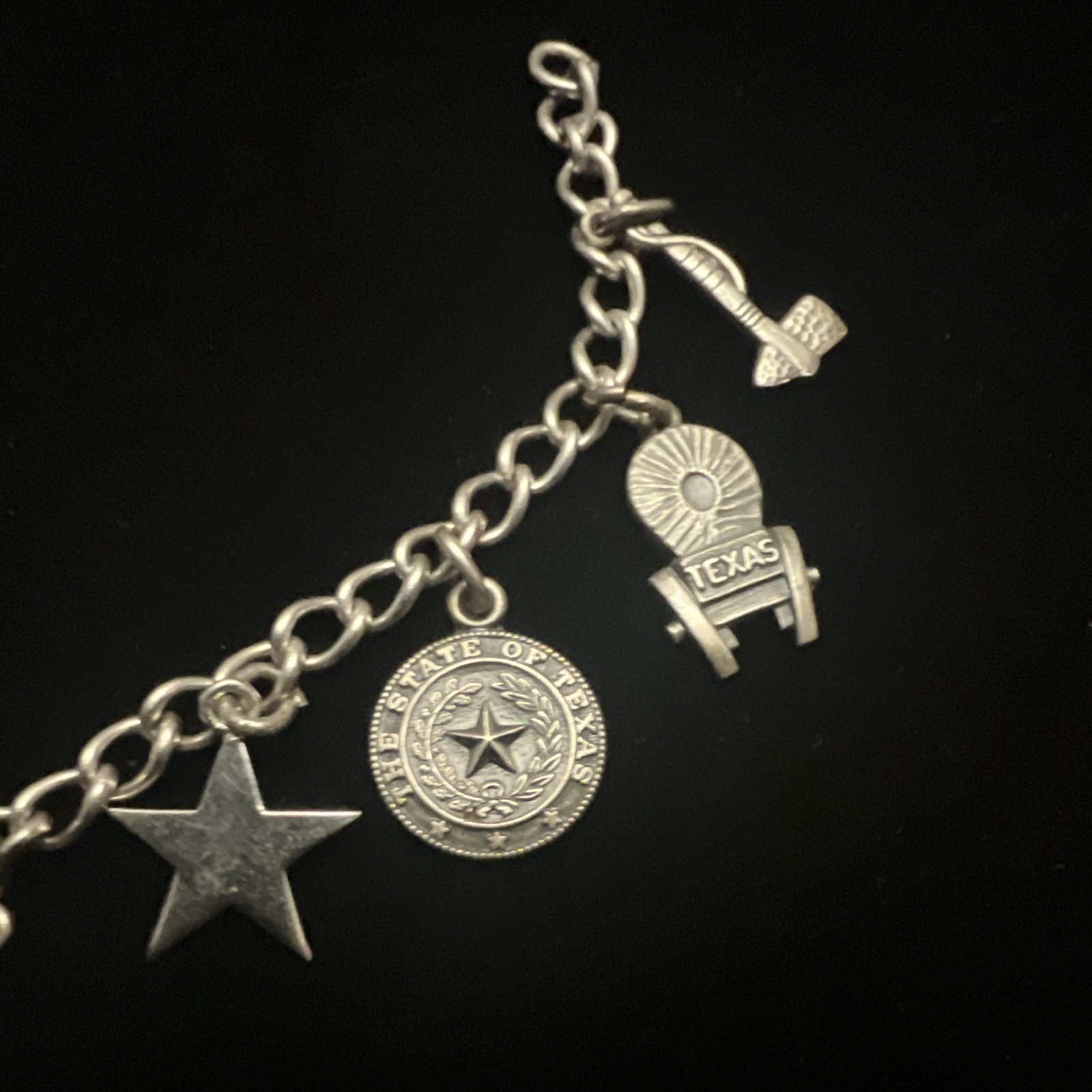 Vintage 1970s Haltom Sterling Silver 925 Texas Charm Bracelet Retired Signed