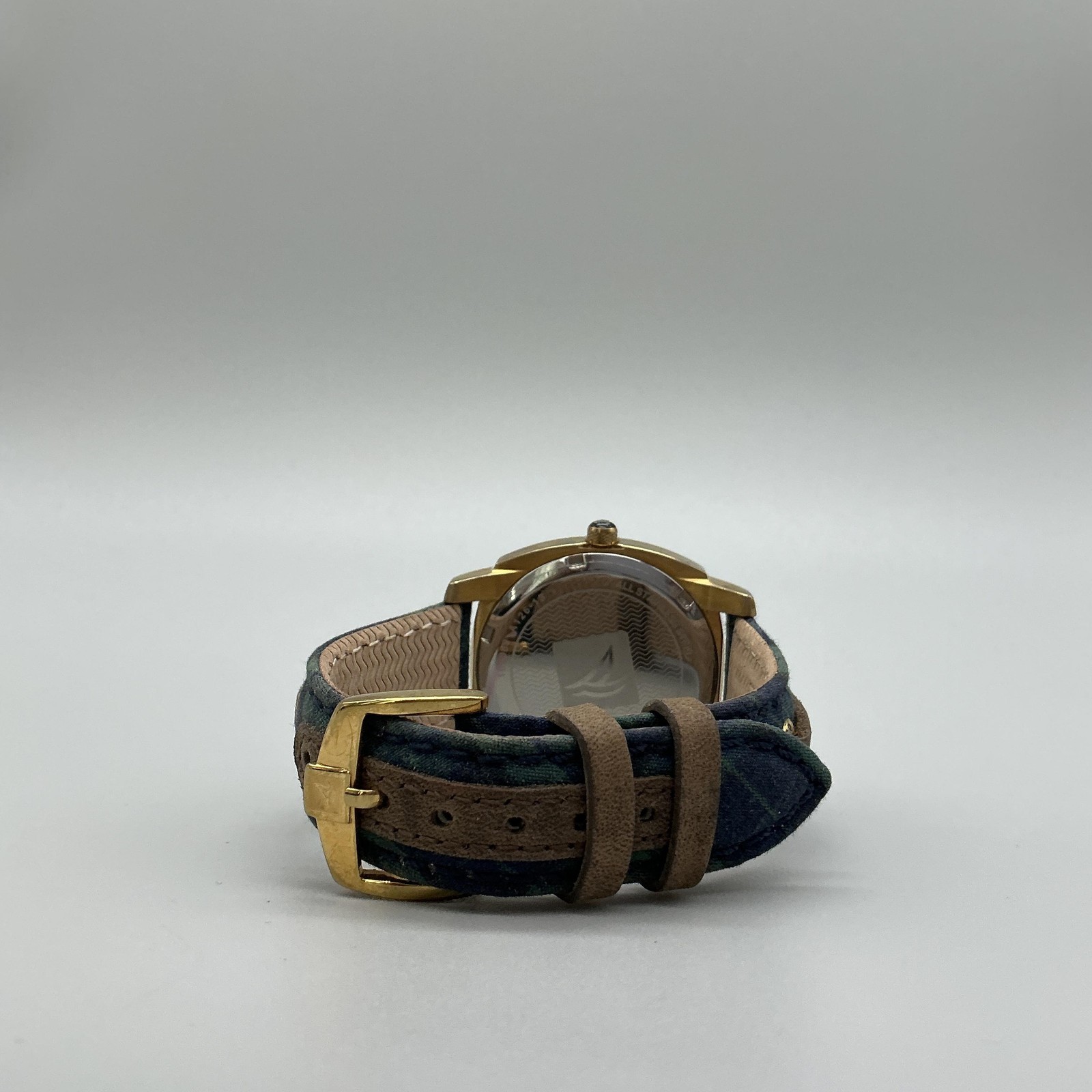 Sperry Top-Sider Mens Watch 38mm Blue Dial Gold Tone Plaid Strap New Battery