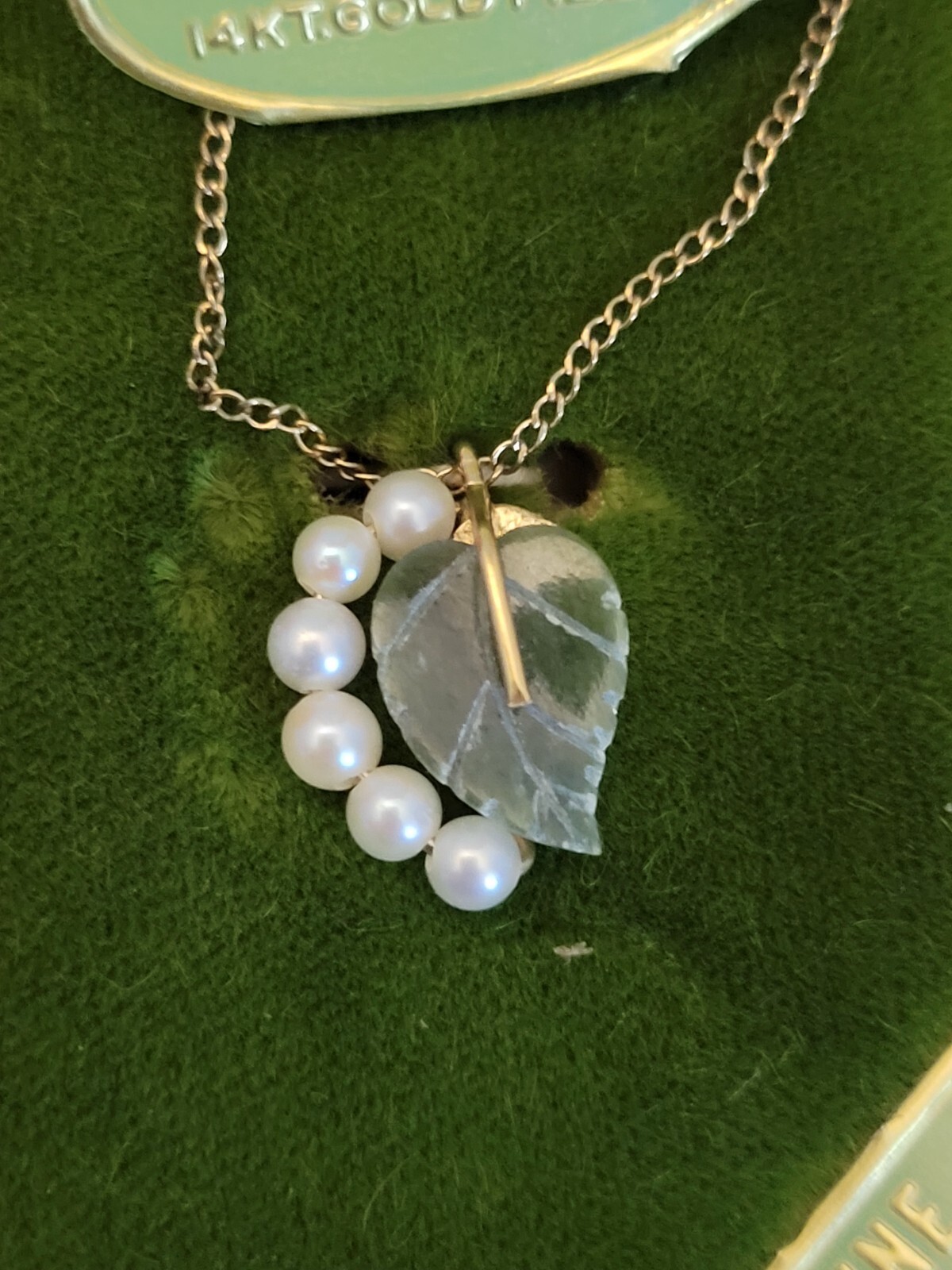 Vintage Wells 14kt Gf Jade Heart 16 Inch Necklace In Original Box 40s