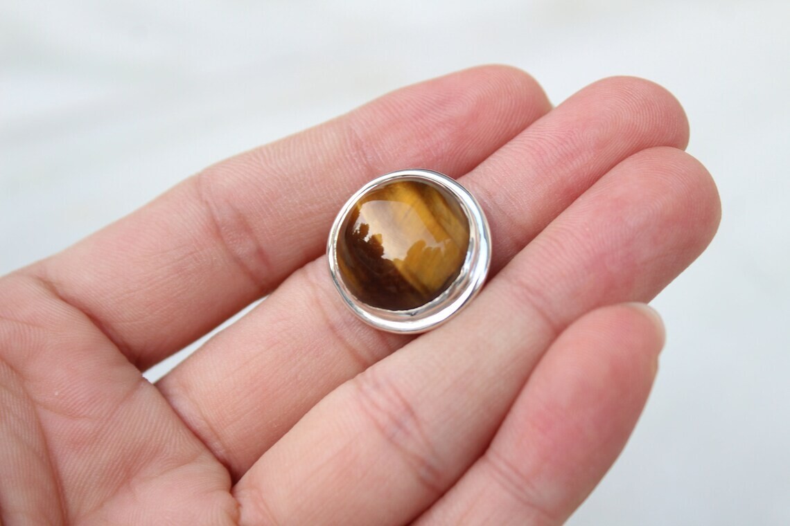 Natural Tiger Eye Ring Solid 925 Sterling Silver Handmade Ring Christmas Gift