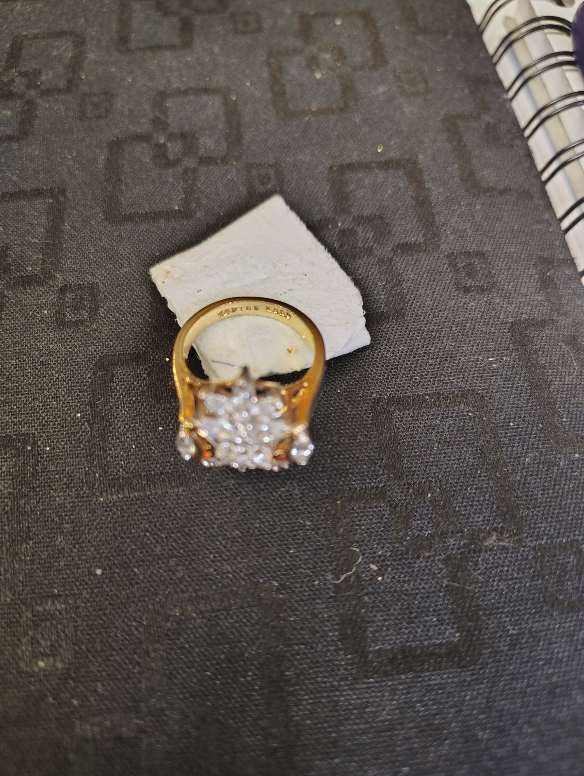 Gold Tone Flower Cluster Cocktail Ring Size 6 Marquise White/Colorless Stone