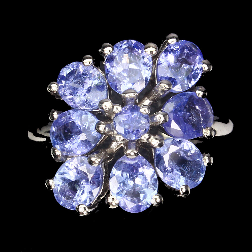 Unheated Oval Blue Tanzanite 14K White Gold Plate 925 Sterling Silver Ring