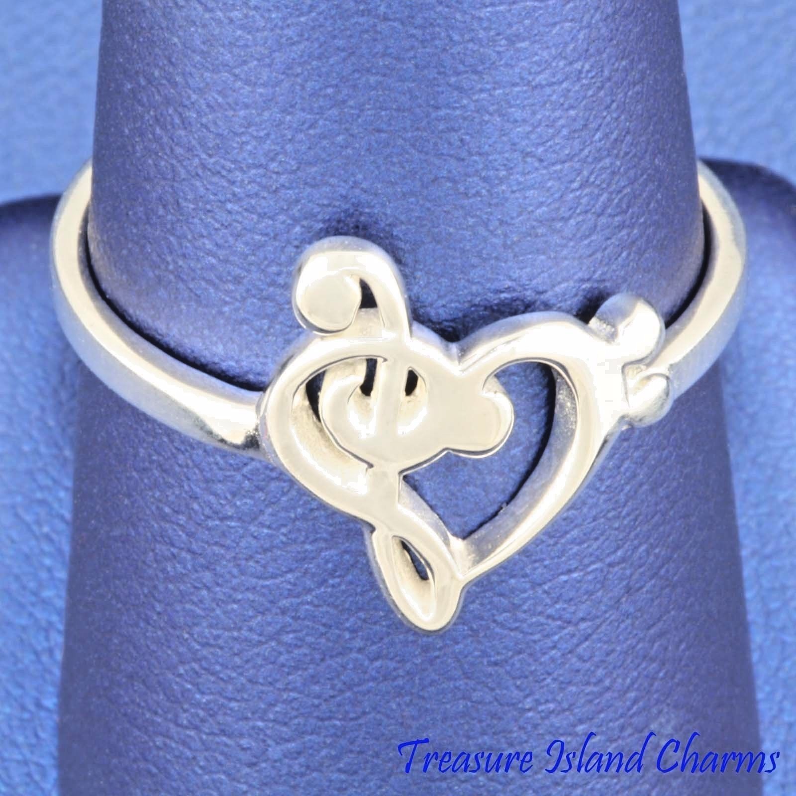 Treble Bass Clef Heart Music 925 Sterling Silver Ring Size 5 6 7 8 9 10 Musical