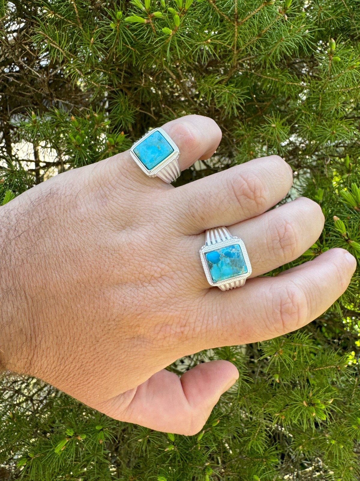 Blue Genuine Turquoise Stone Mens Real 925 Silver Ring Size 6 7 8 9 10 11 12 13