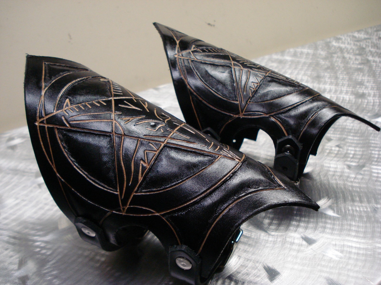 LEATHER BAPHOMET CARVED GAUNTLET. BLACK METAL…(MDLG0149) …..BEHEMOTH