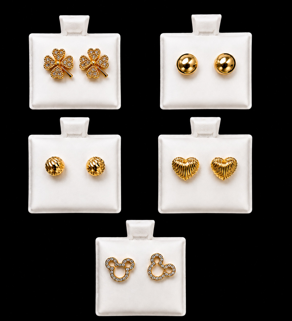 Set de 5 pares de aretes de mujer en oro laminado en 14 k