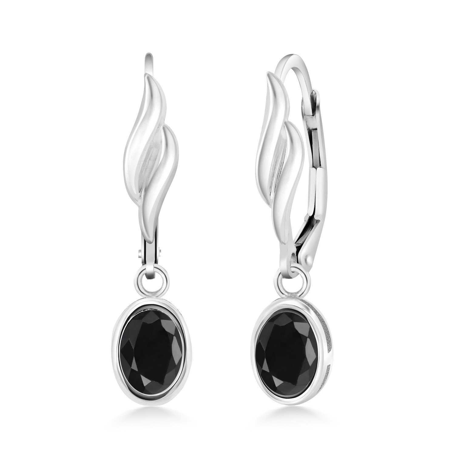 2.14 Ct Oval Black Sapphire 925 Sterling Silver Dangle Earrings for Women