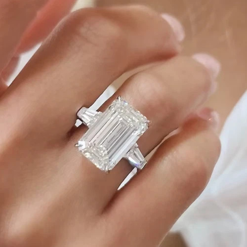 Diamond Ring IGI Certified Emerald Cut Lab Grown 14k White Gold 10 Ct VVS E F