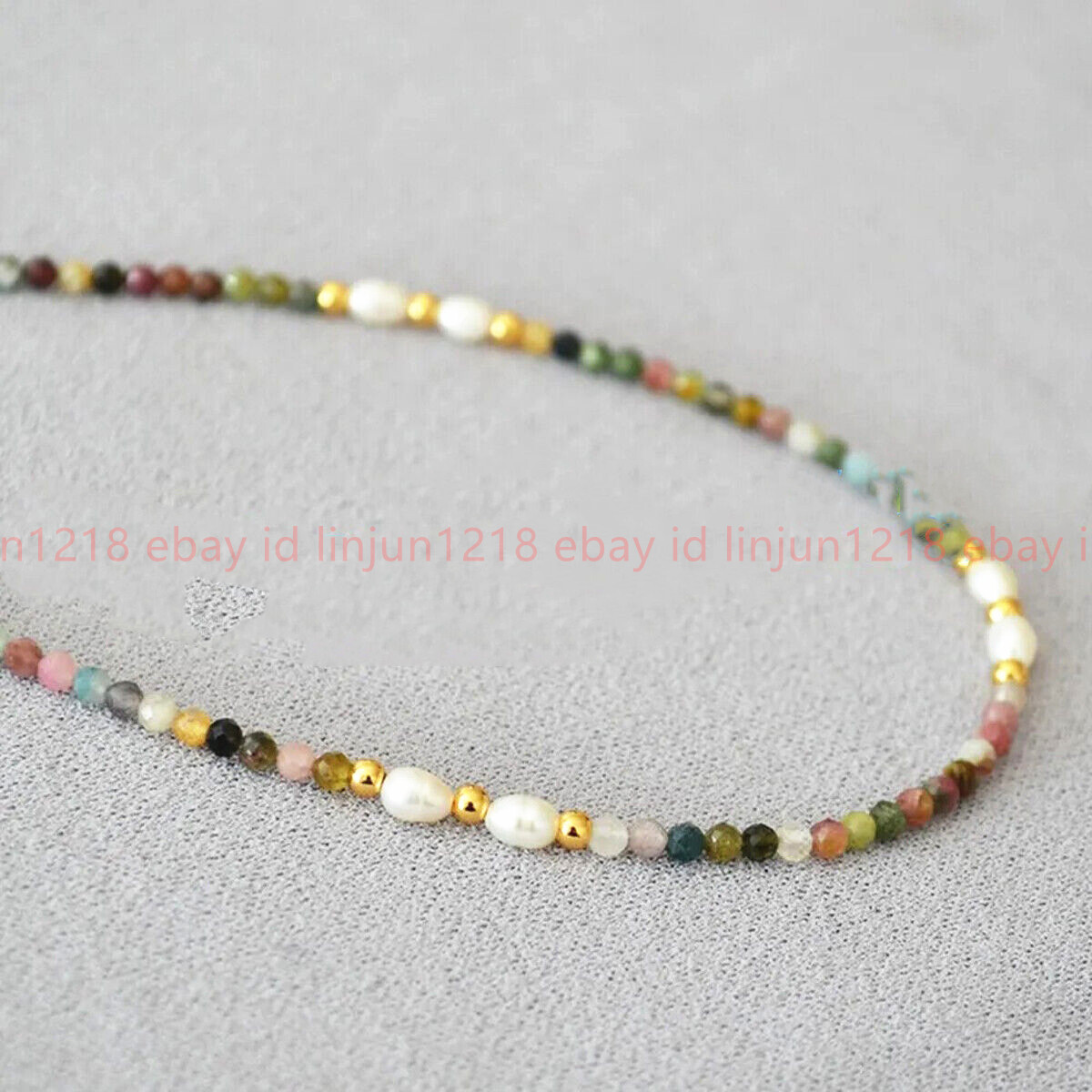3mm Faceted Multicolor Tourmaline Round Gems Beads Natural White Pearl Necklace