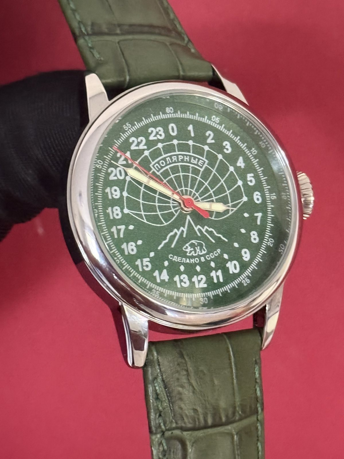 Watch 24h Mechanical Raketa Wrist Men Soviet USSR Polar Day Russian Rare Green