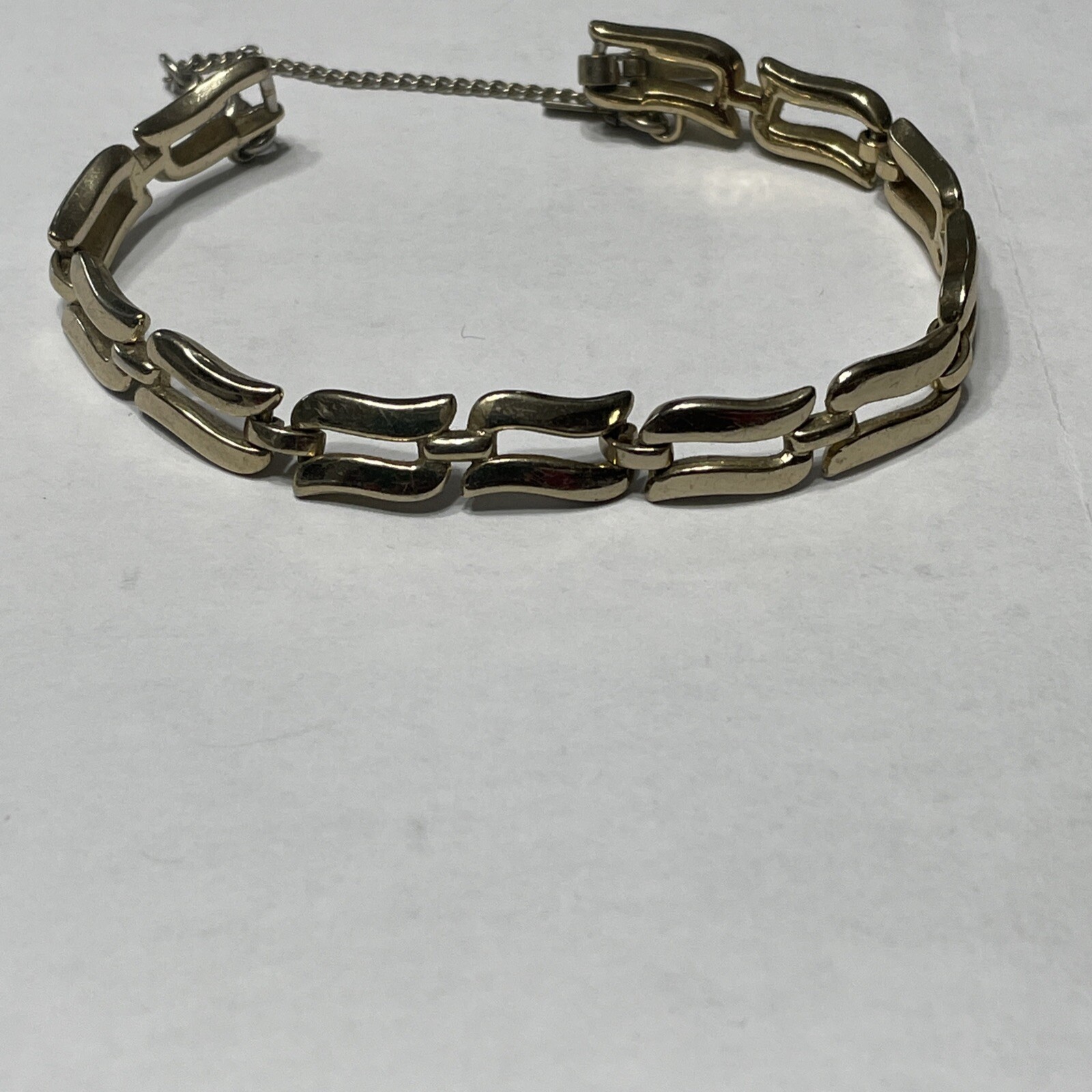 Monet Bracelet Gold Tone Link With Safety Chain and Signed !