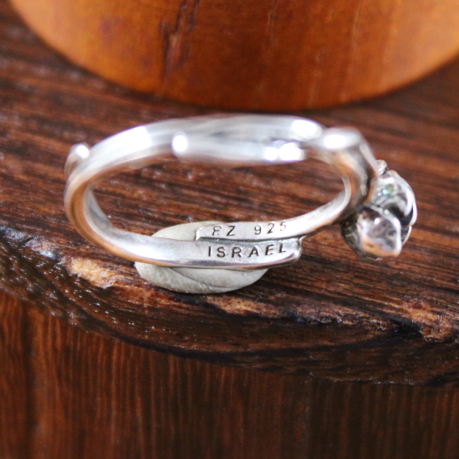 PZ ISRAEL ROSE BLOSSOM with Rose Stem Band Ring Sterling Silver Size 8