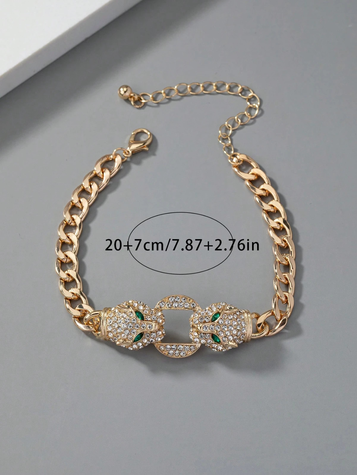 Women’s Leopard Charm Bracelet Green Eyes Gold Tone Animal Cuff Bangle