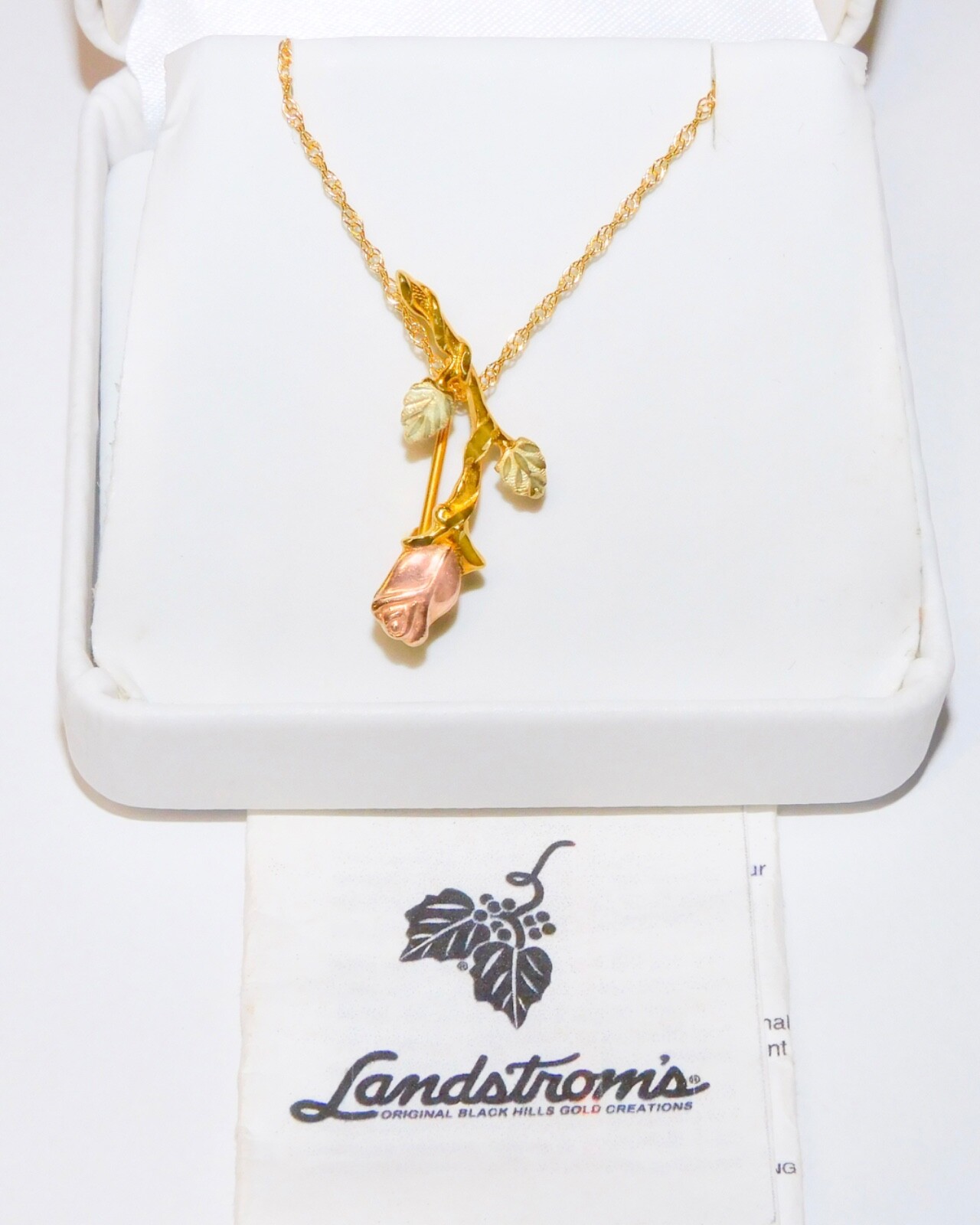 Black Hills Gold 10k Rose Leaves Pendant Brooch Combo Necklace