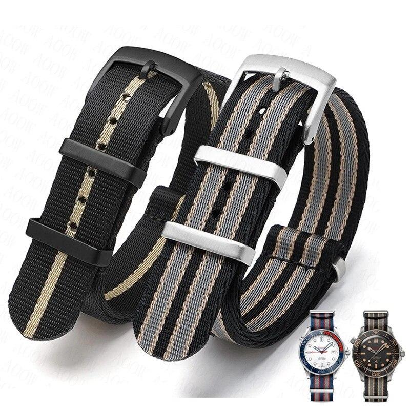 Soft Nylon Watch Strap for Omega Seamaster 007 Canvas 20mm 22mm Replacement Band