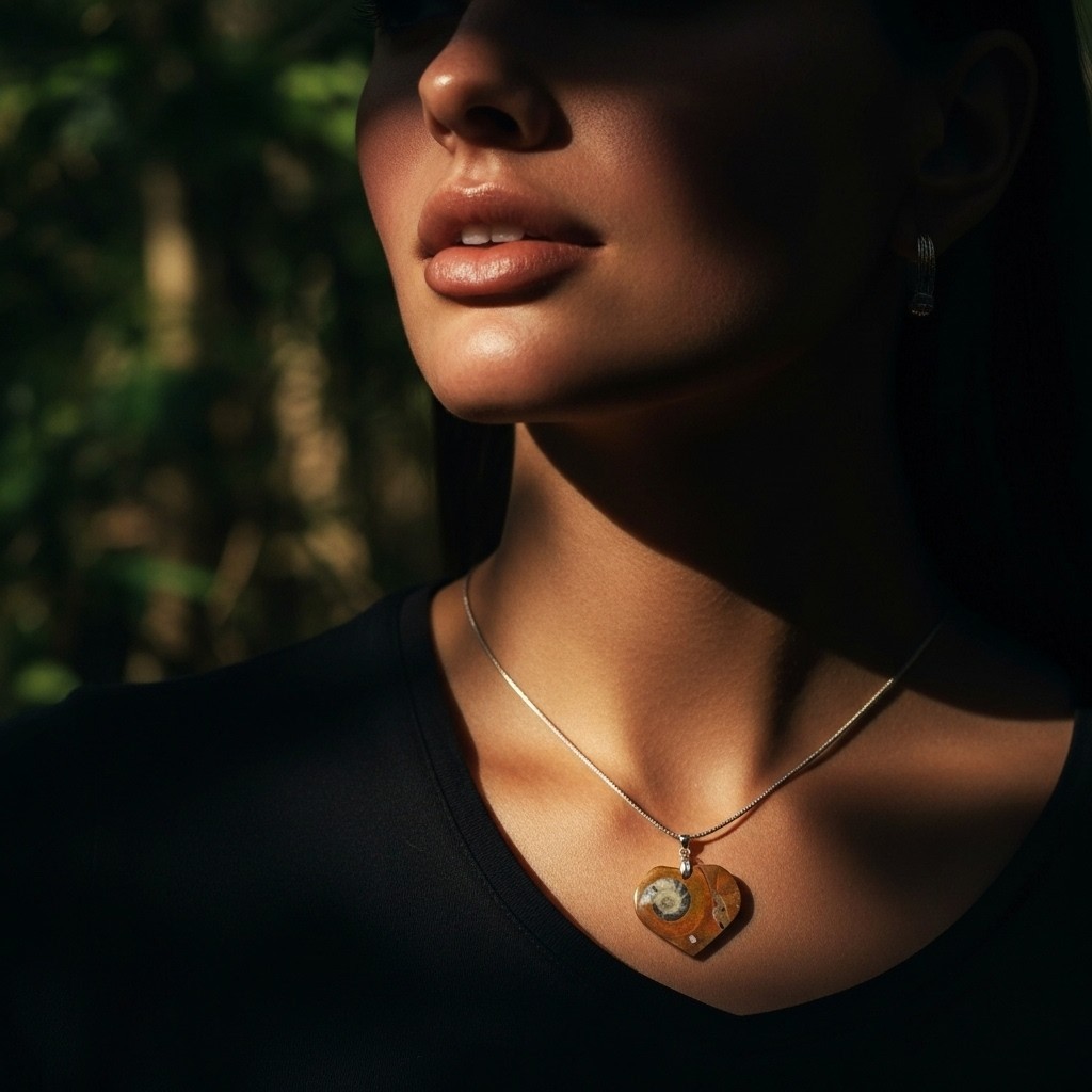 Genuine Moroccan Ammonite Fossil Heart Pendant Necklace from morocco