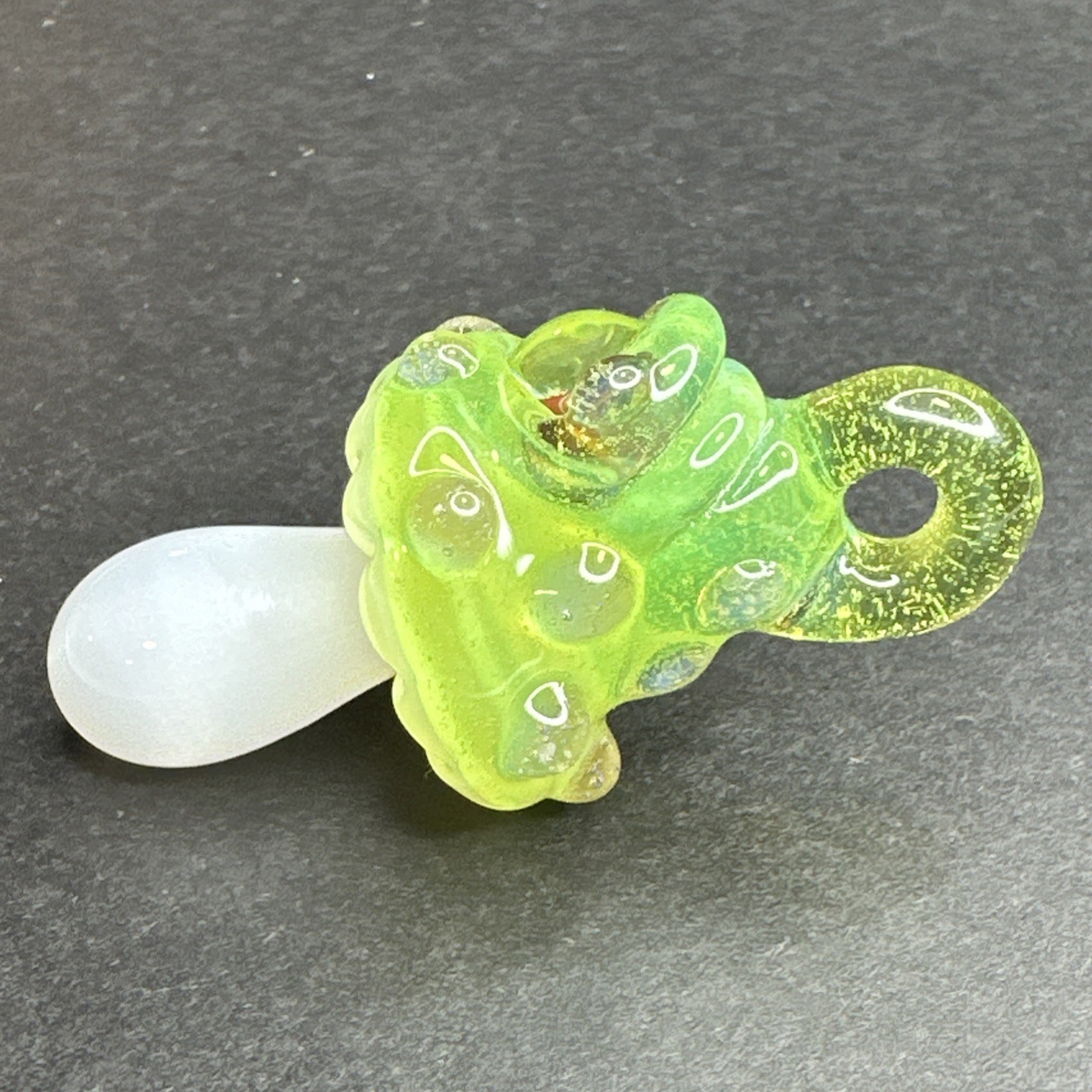 Handmade Art Glass Green Mushroom Eyeball Pendant, Bumpy Fungi Focal Bead Charm