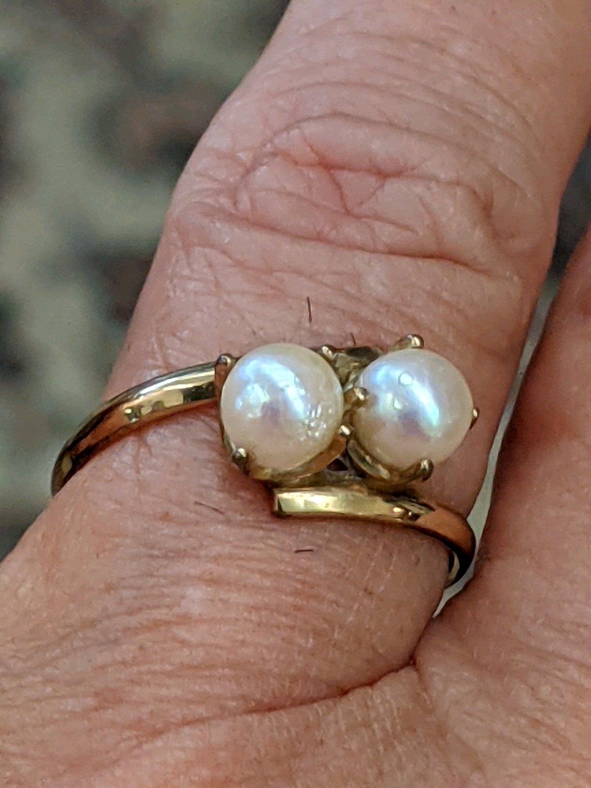 14K DOUBLE PEARL AND DIAMOND RING YELLOW GOLD SIZE 6 2.6 GRAMS