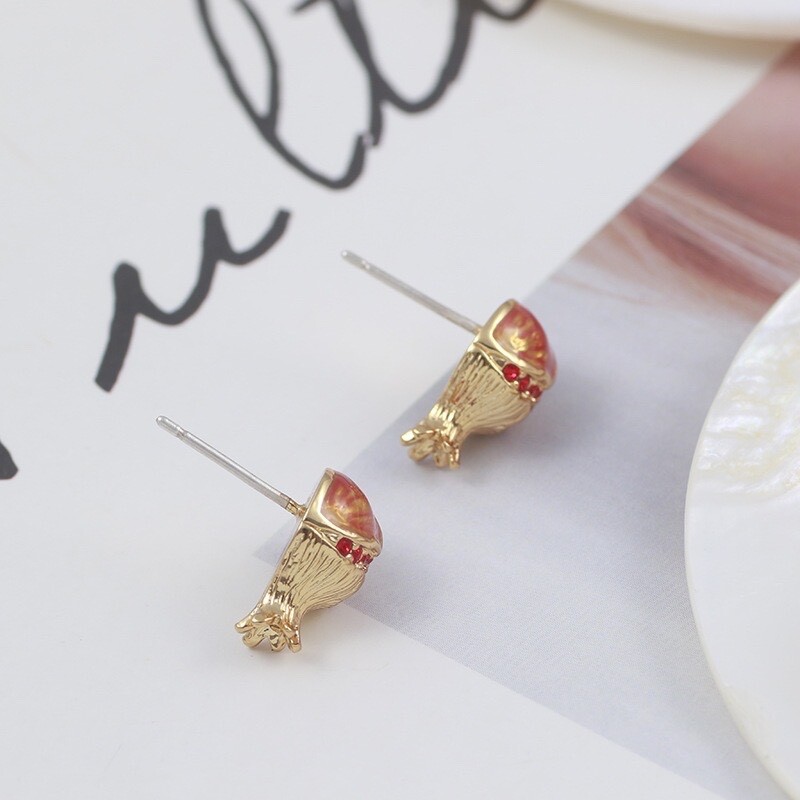 Enamel glaze red small pomegranate stud earrings.