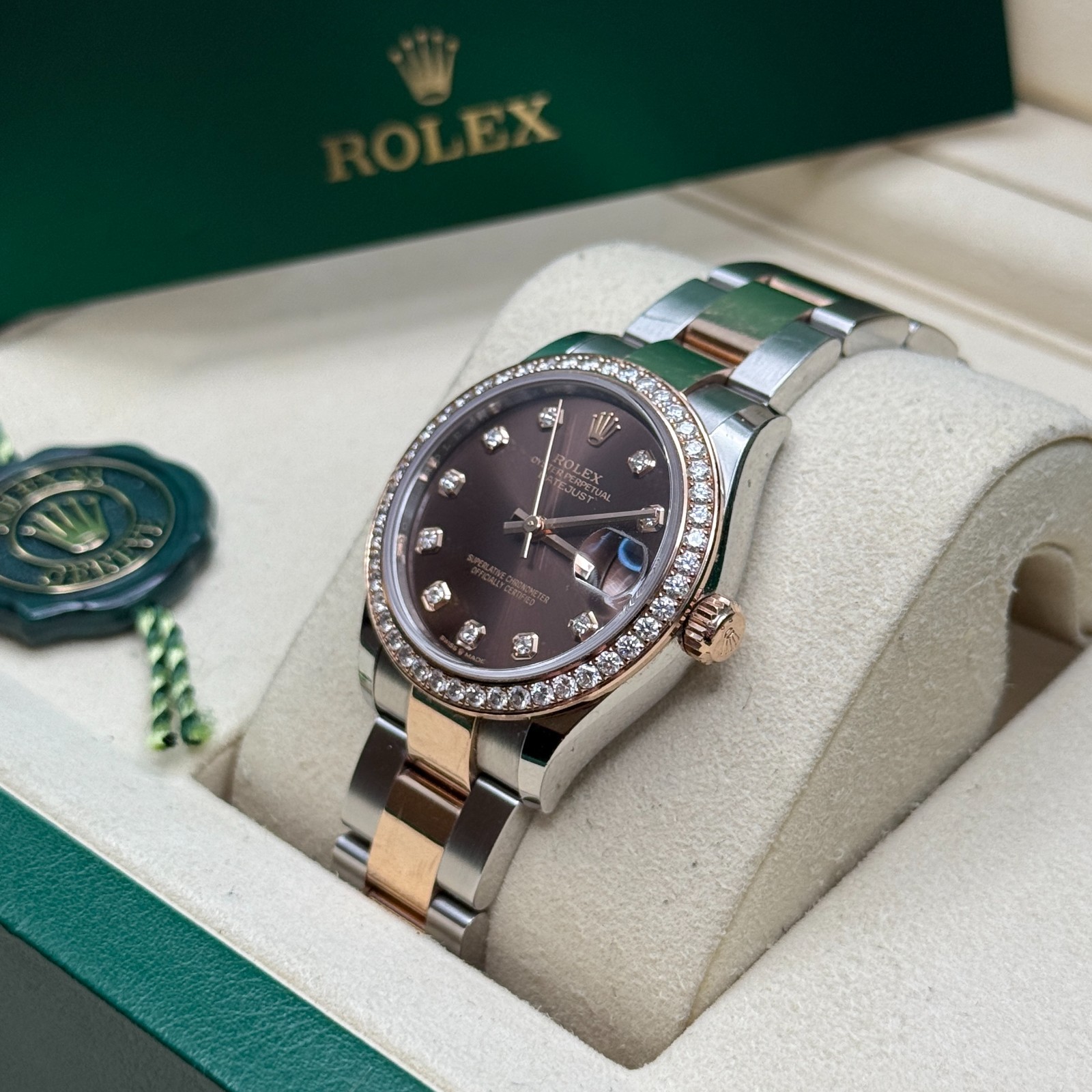 Rolex Datejust 31 Chocolate Diamond Dial Two Tone Rose Gold Diamond Oyster