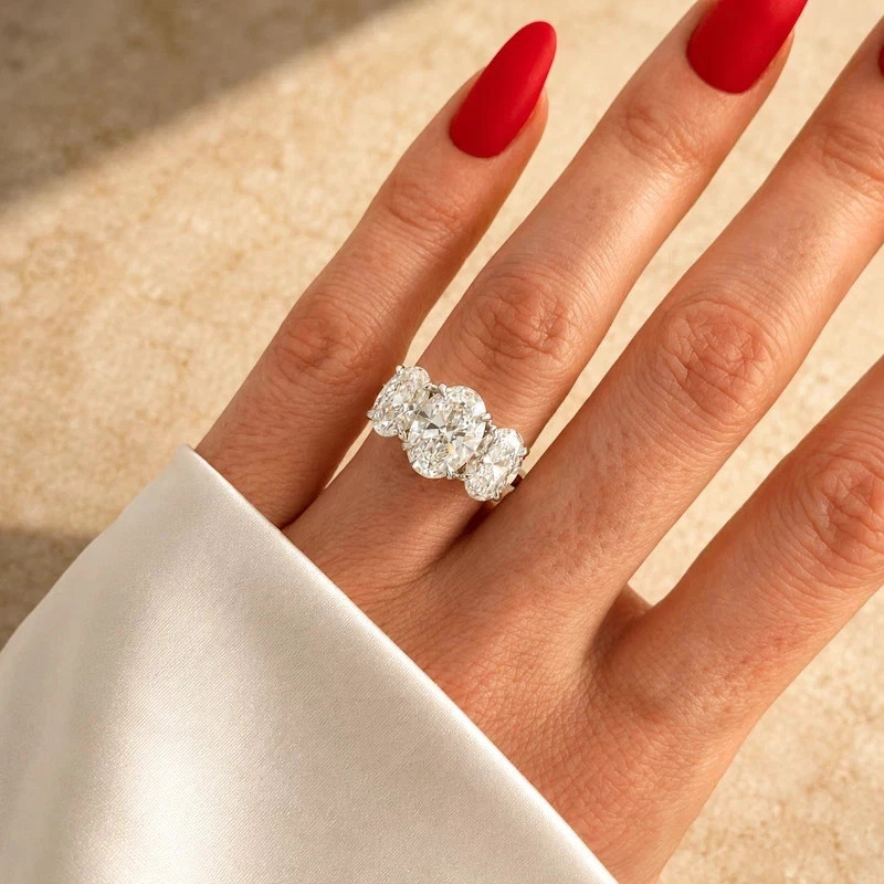 4 CT Oval F-VS1 Lab Grown Diamond Women Engagement Gift Ring 14K White Gold IGI