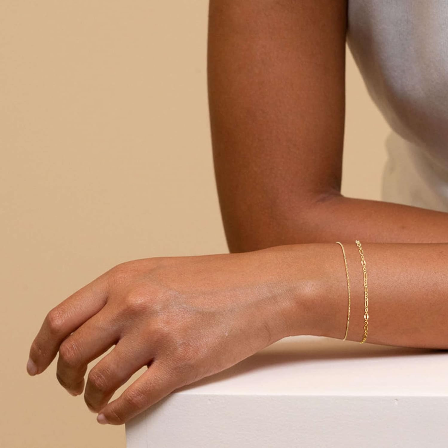 Gold Bracelets for Women, 14K Dainty Gold Plated Stackable Bracelets for Women T