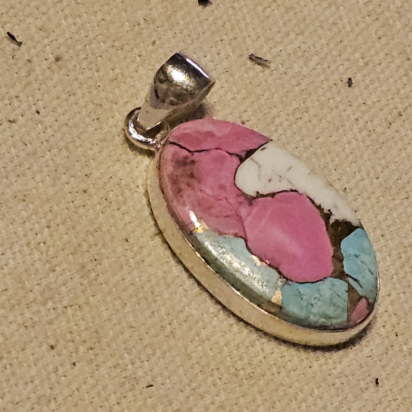 Cotton Candy Dahlia Kingman Turquoise Sterling Silver 925 Pendant