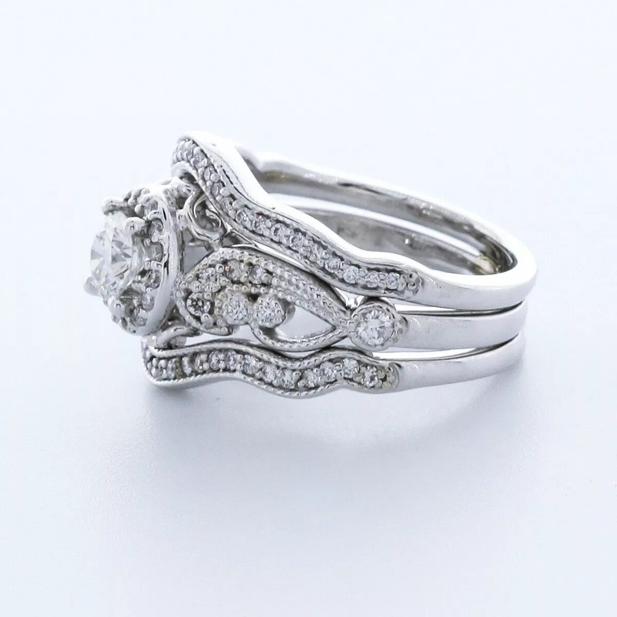 14K White Gold Engagement Ring Set Halo 1.60 Carat Round Lab-Grown Diamond D VS1