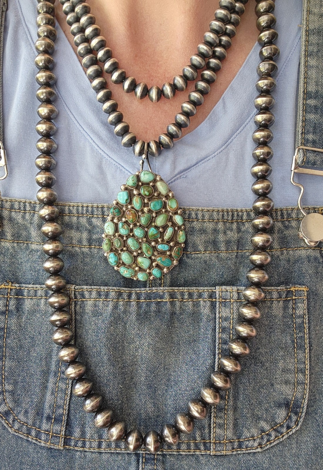 34″ Vintage HANDMADE Signed HS NAVAJO Sterling Silver Beaded NECKLACE 140g 13mm
