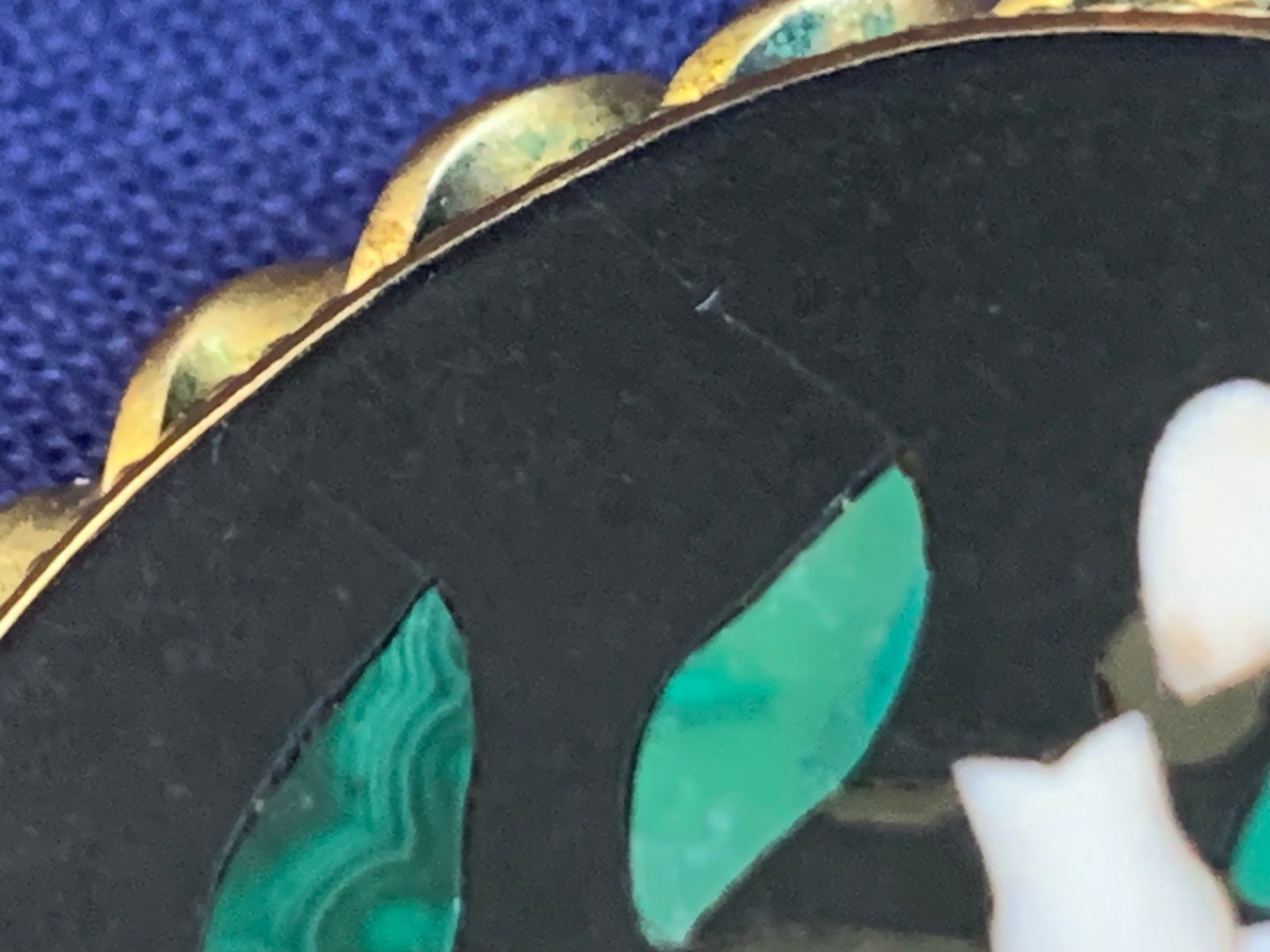 Antique Pietra Dura Brooch Costume Jewelry White Flower Floral Stone Inlay Pin