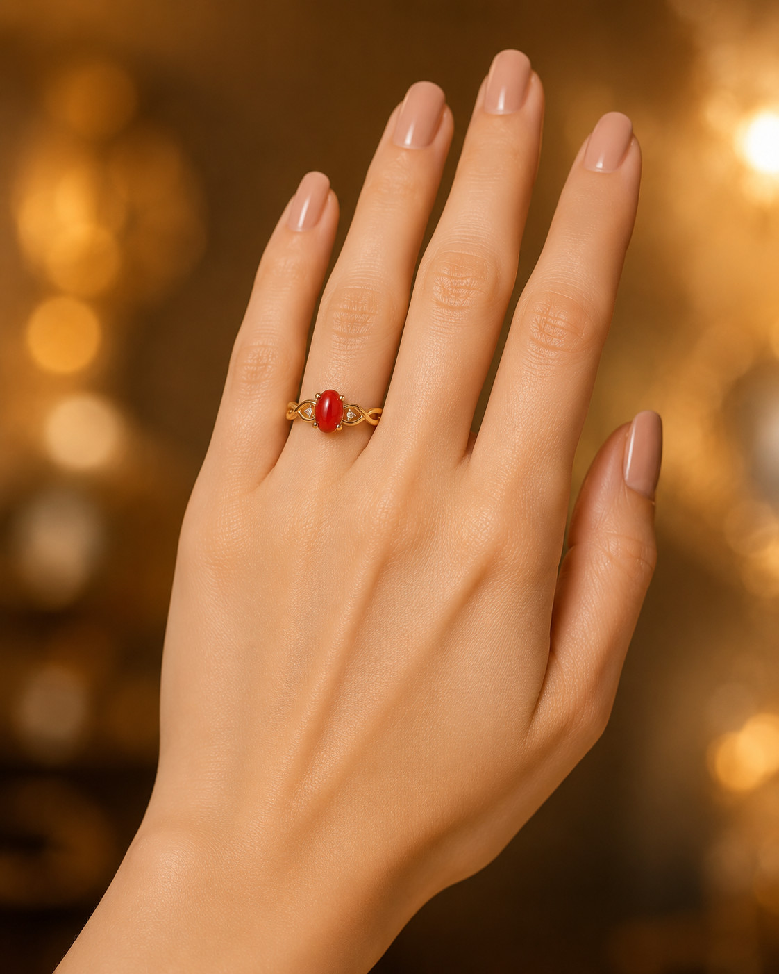 Lab Created Red Coral Ring, Base Metal: Brass Finish: Gold Plated