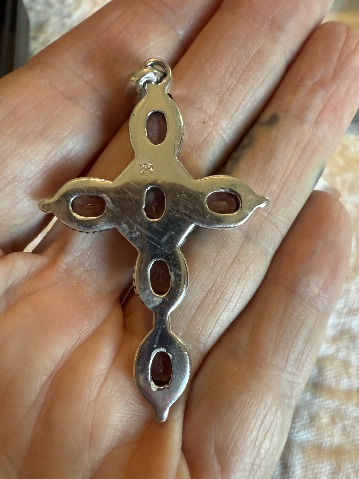 Amethyst Cross Pendant 6.50ct Sterling Silver 2 x 1.25 Inches