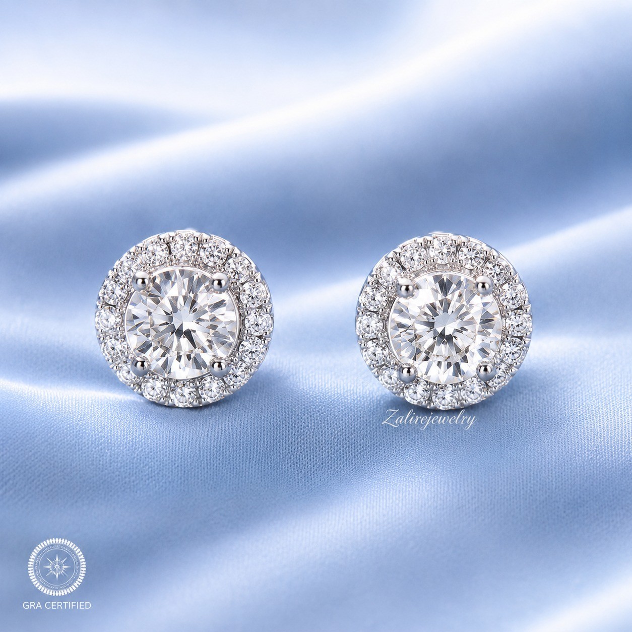 3CT Round EF/ VS1 Lab Grown Diamond Engagement Halo Stud Earring 14k White Gold