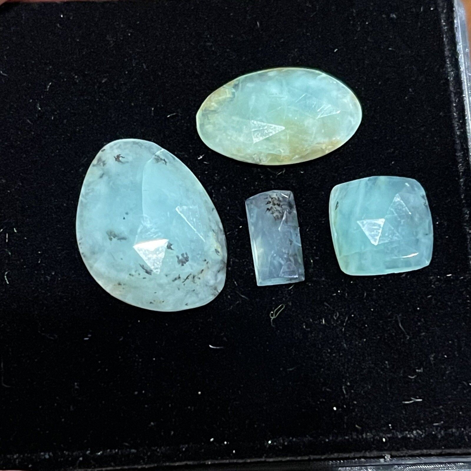 15.4ct 10-30mm 4pcs Lot Blue Peruvian Opal Cabochon Rose Cut Faceted Gems