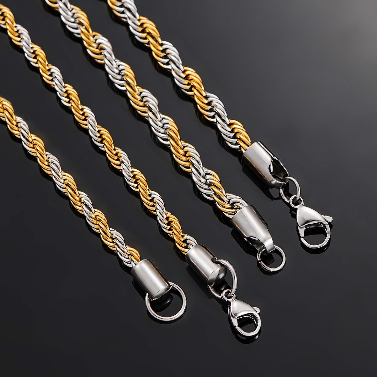 Twisted Rope Chain Necklaces-6MM Stainless Steel Gold Color Men Classic Necklace