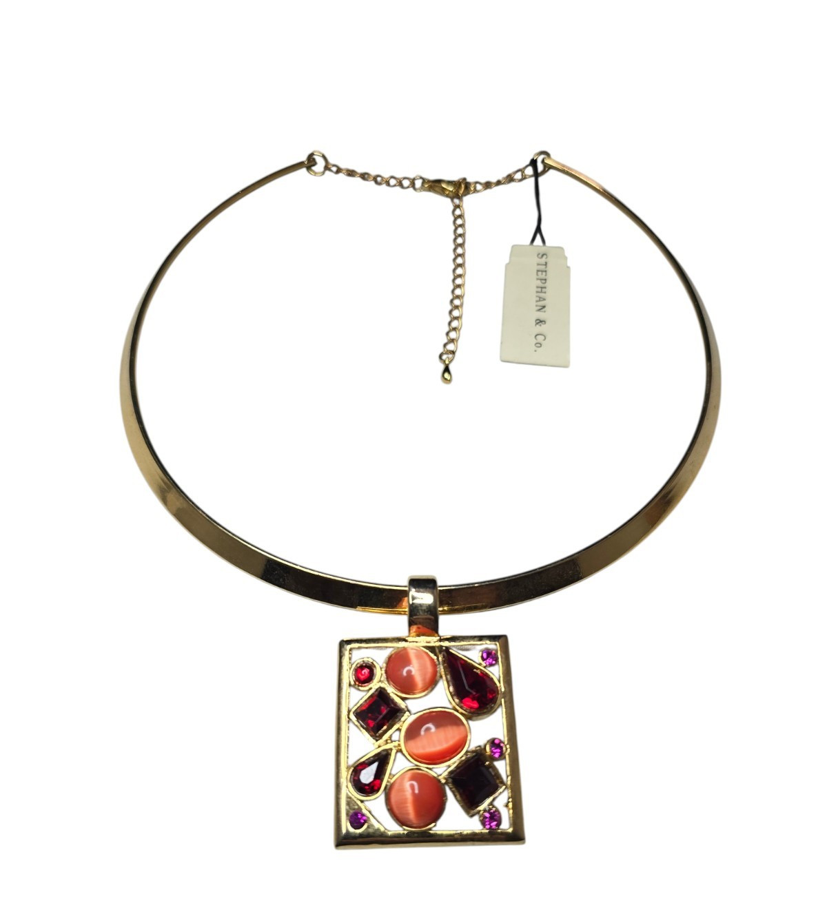 Stephan & Co Trendy Gold Plated Red Resin Choker Pendant Necklace NWT