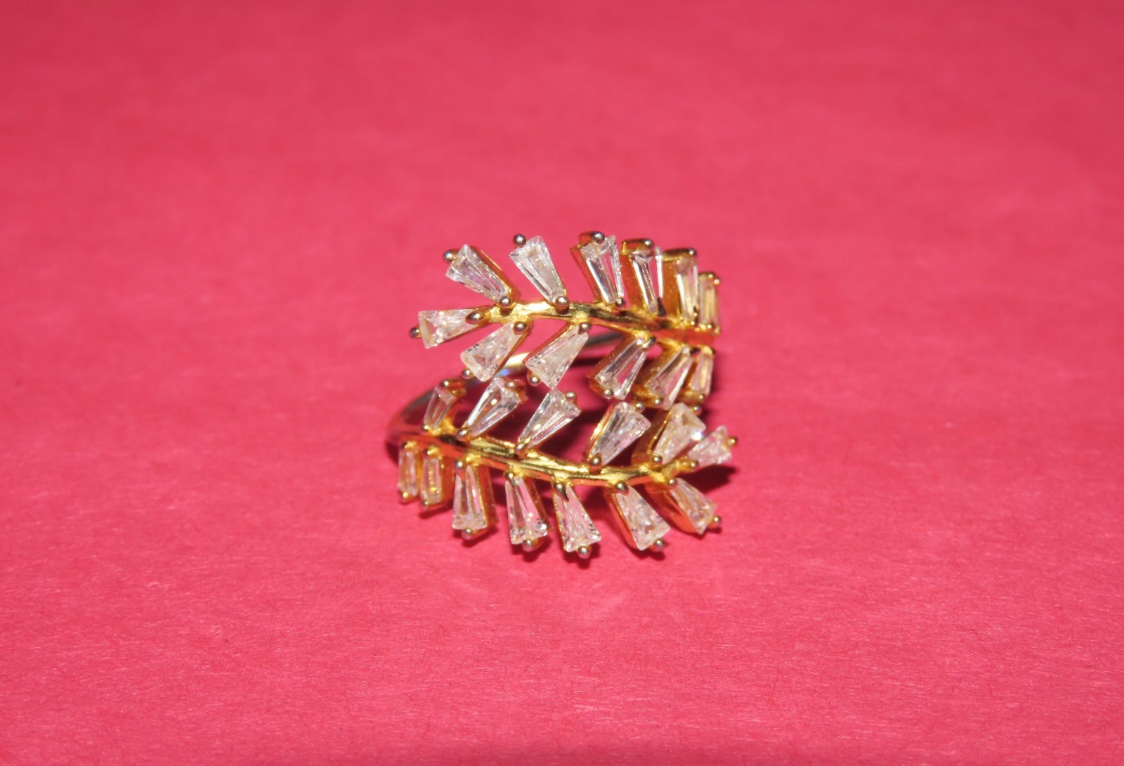 LAUREL LEAF RING STERLING VERMEIL 925 CUBIC Z BY FUZION CREATIONS SIZE 6.5