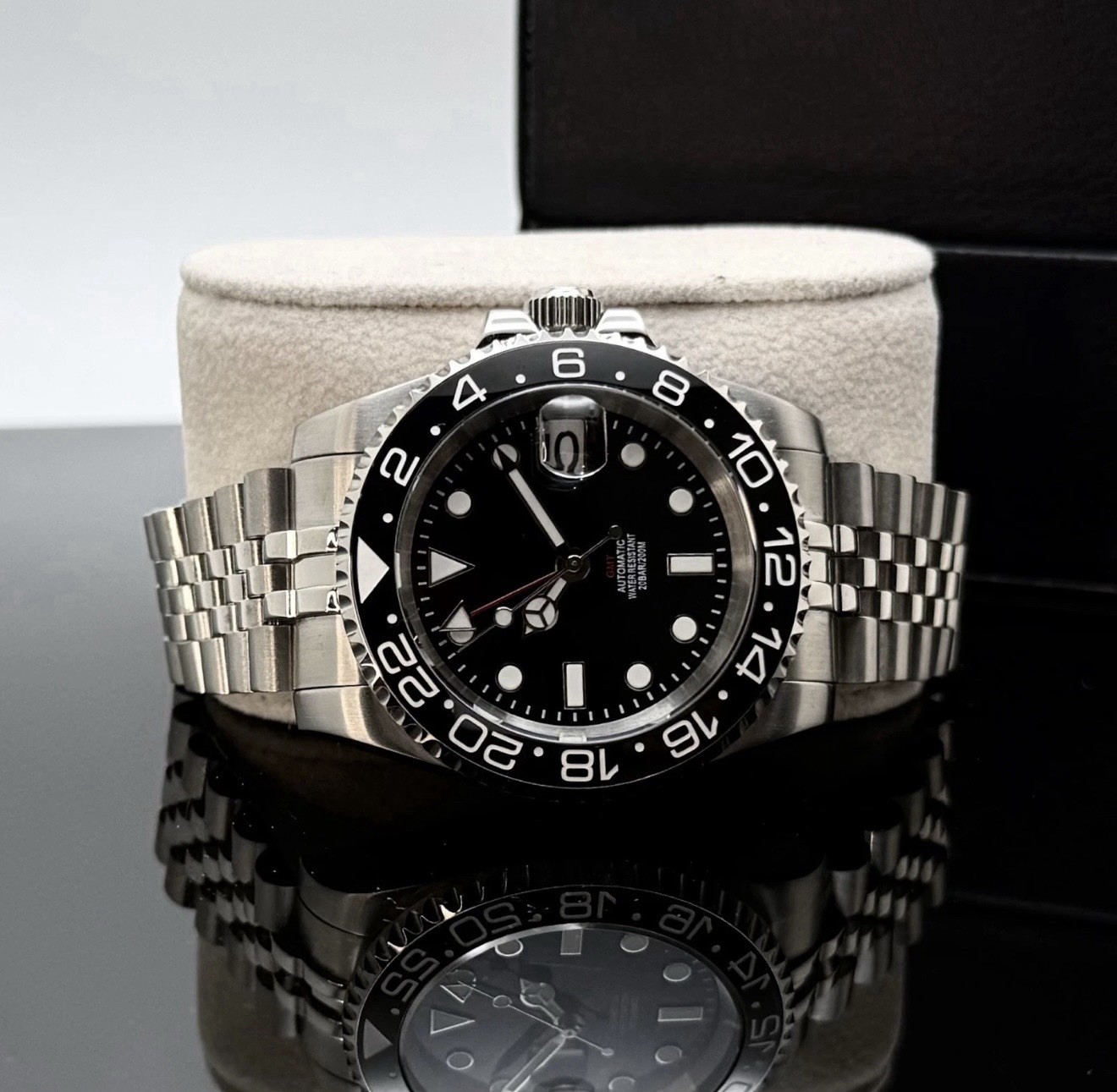 Custom 40mm Black GMT Style Mod Watch Jubilee Band w/ NH34 Automatic